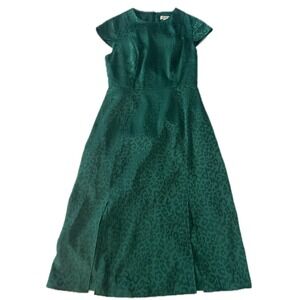 Ted Baker Bellana Emerald Green Leopard Jacquard Midi Dress Size 1 US 4